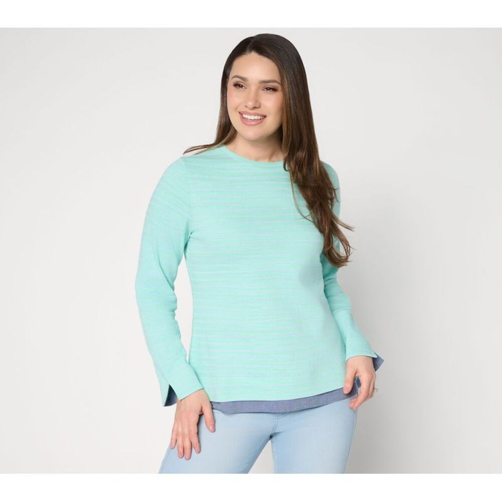 Denim & Co. Women's Top Sz S Make Your Selection: Striped Textured Green